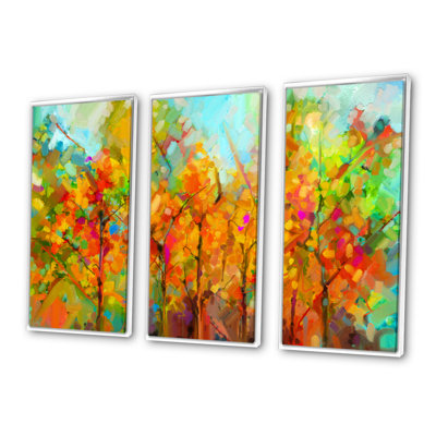 «Bright and Colorful Handpained Landscape on Blue Sky», ensemble de 3 reproductions sur toile flottantes