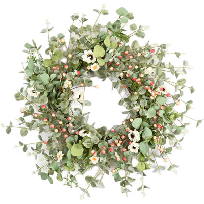 26" Handcrafted Eucalyptus Daisy Everyday Wreath