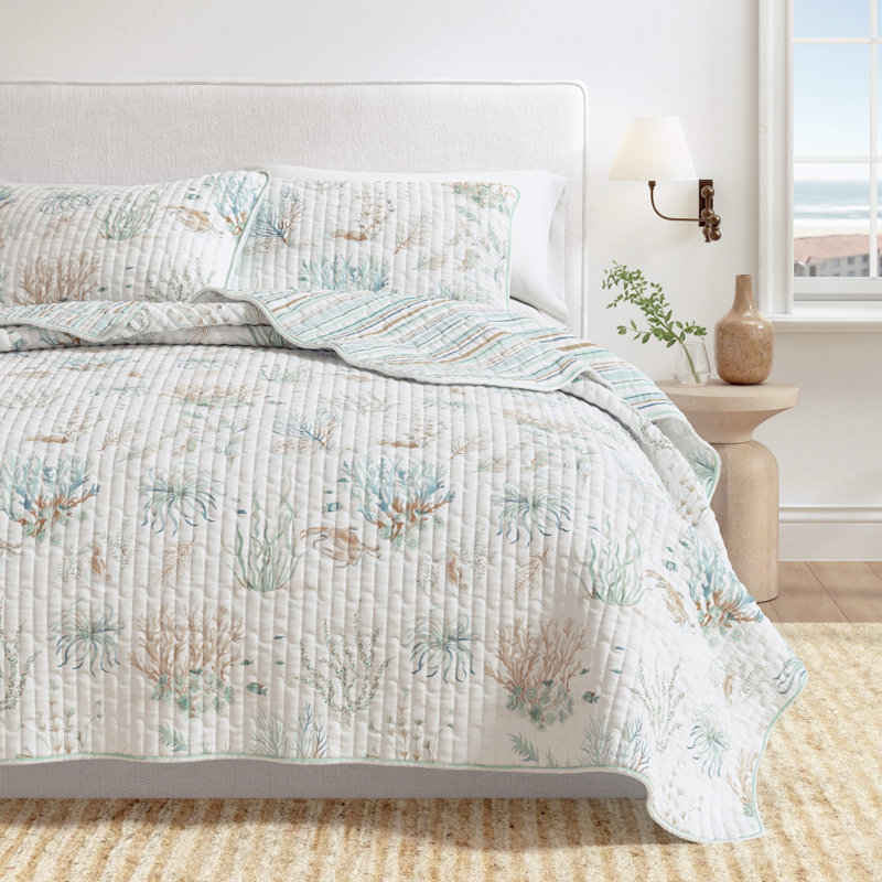 Ensemble de courtepointe en coton Watercolor, Courtepointe double / grand + 2 taies décoratives