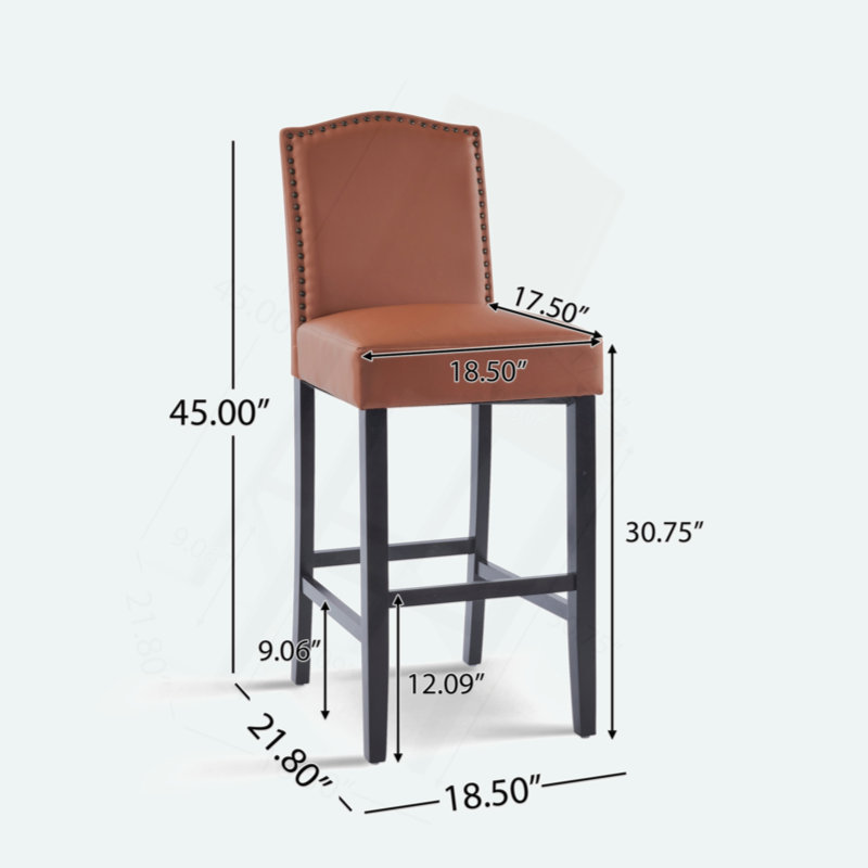 Baltimore Upholstered Bar Stool with Solid Wood Frame, Brown Leather