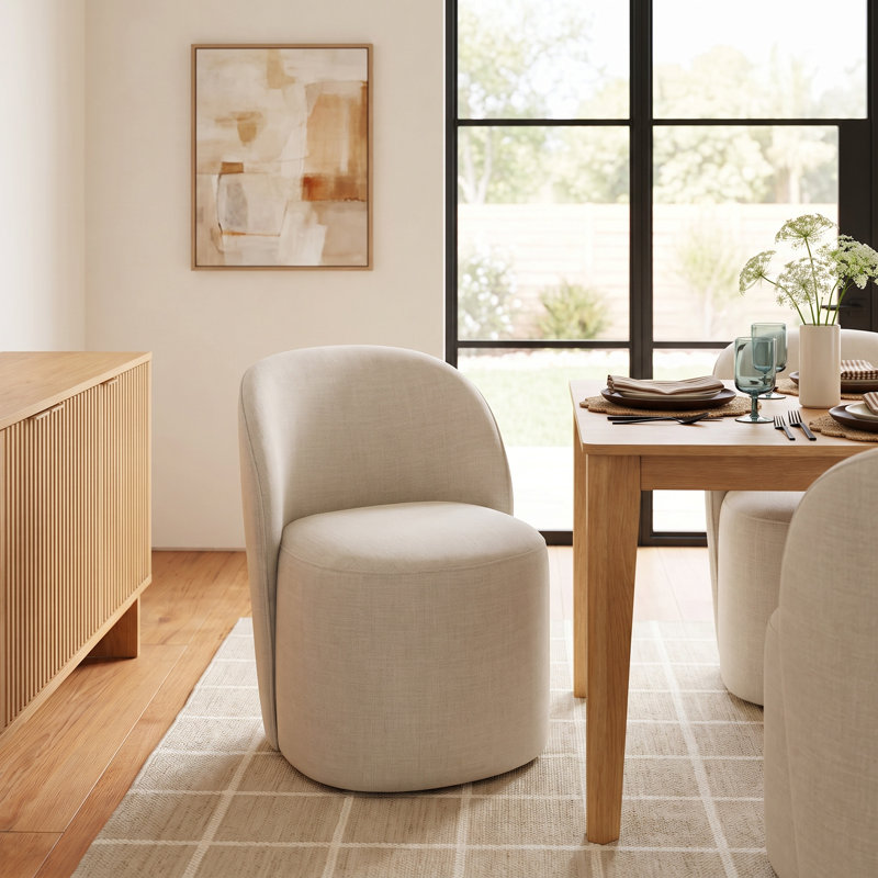 Lola Upholstered Side Chair with Swivel Casters, Polyester Beige