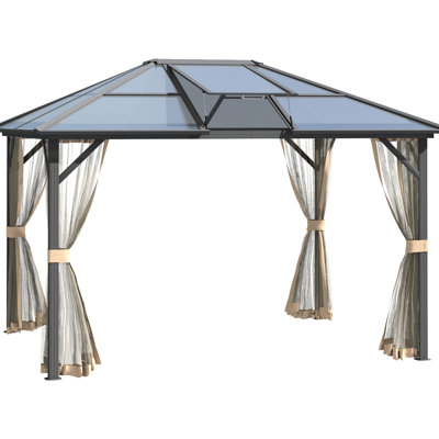 10' X 12' Gazebo With Tinted Roof And Aluminum Frame For Deck 10X12 Canopy Polycarbonate Roof, Vent & Patio