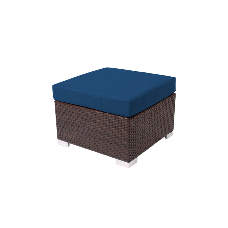 Repose-pieds d'extérieur en osier avec coussin Sunbrella, Bleu
