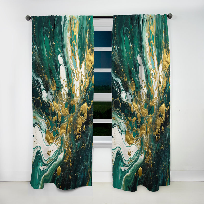 Eire Green Gold Serene Cascade I - Abstract Curtain - Velvet Room Darkening - 1 panel, 52" W x 120" L