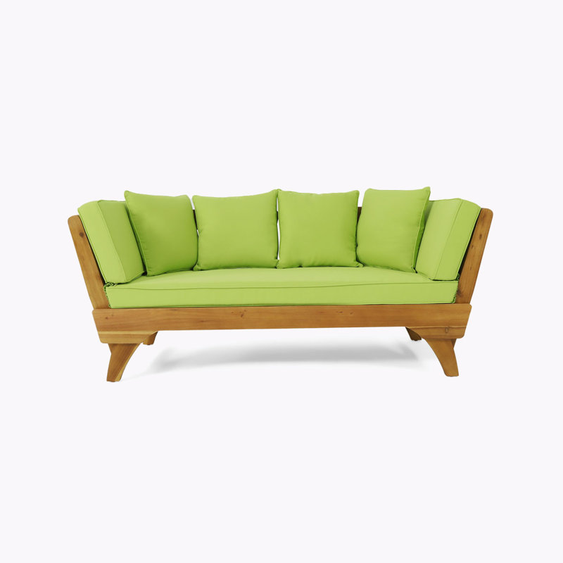 Lit de jour convertible d'extérieur moderne en bois d'acacia pour terrasse avec coussins, accoudoirs réglables pour le bord de la piscine, véranda