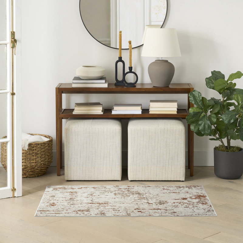 Tapis moderne ivoire / rouille Bordas, Rectangulaire 2 pi x 3 pi