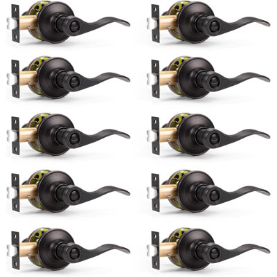 Oil Rubbed Bronze Privacy Door Levers Interior Keyless Handles Lock Set Leversets (Bed And Bath),Left/Right Handed, 10 Pack