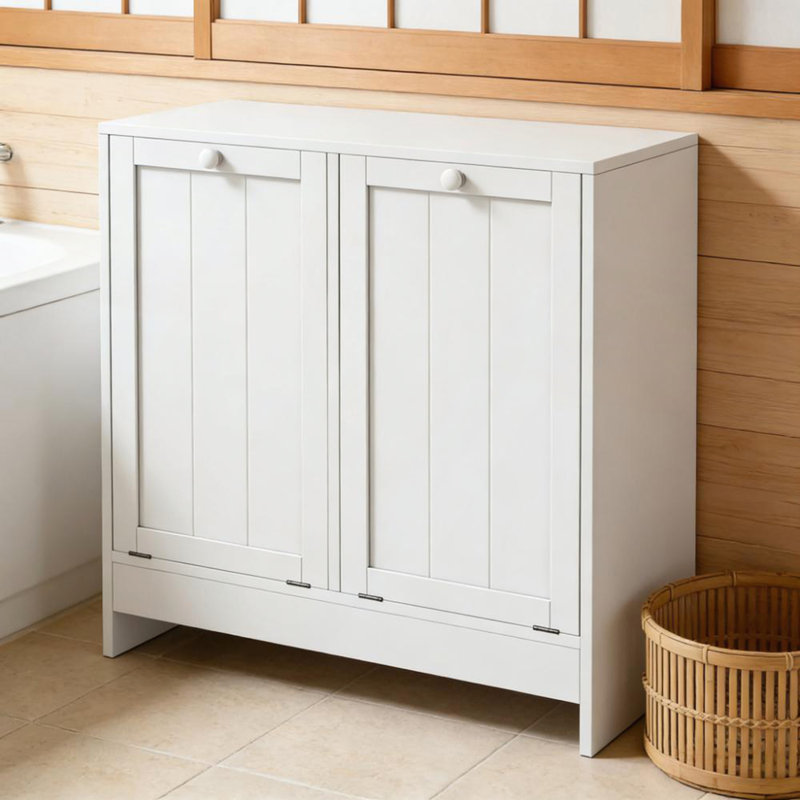 Armoire à panier à linge inclinable à deux compartiments pour un tri et un rangement efficaces des vêtements