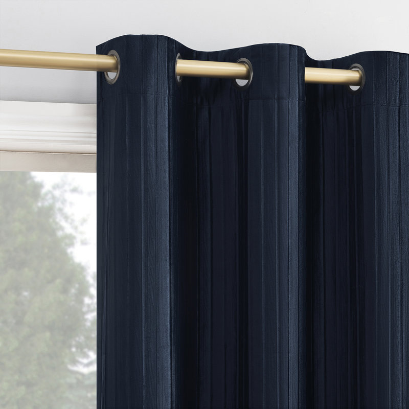Cascade Pleated Velvet Blackout Grommet Curtain Panel, 40" W x 96" L, Navy Blue