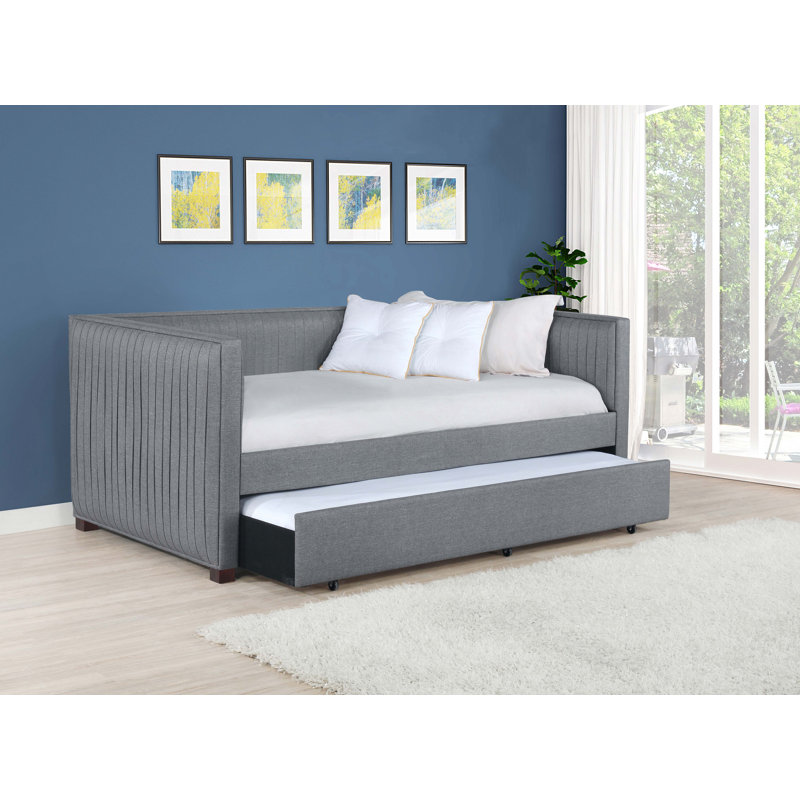Chaquita Upholstered Twin Daybed with Trundle Grey