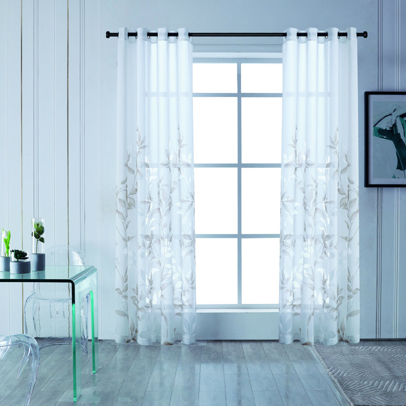Panneau de rideau simple floral avec œillets, L 52 po x L 95 po, Bleu sarcelle