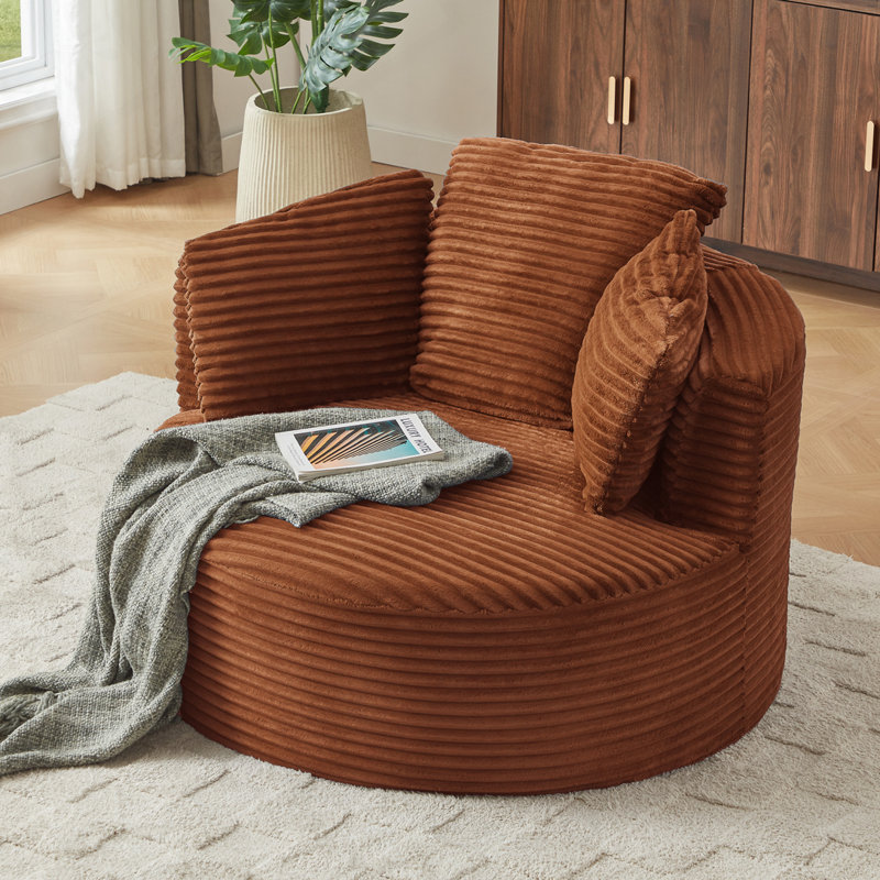 Chaise ronde en velours côtelé avec dossier rembourré, Noir