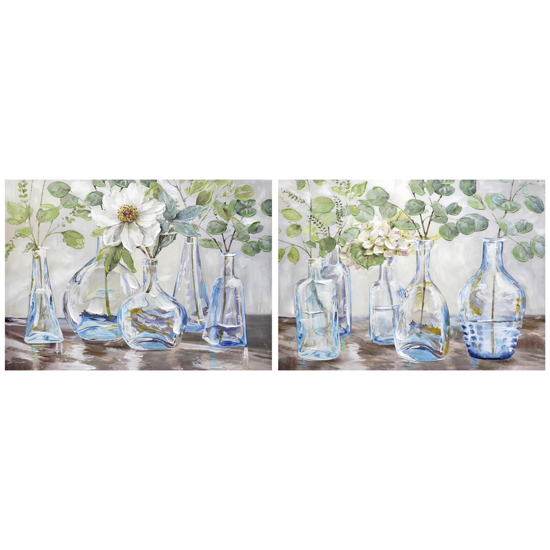 2-tlg. Leinwandbilder-Set Bottles with Flowers