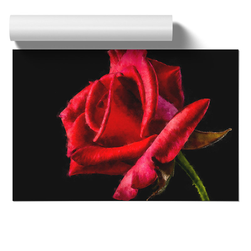 Red Rose Flower Painting - Frameless Print, 30cm H x 42cm W x 0.1cm D