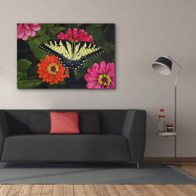 Epic Graffiti 'Tiger Swallowtail On Zinnias'  by Jim Brune Canvas Wall Art, 60" x 40"