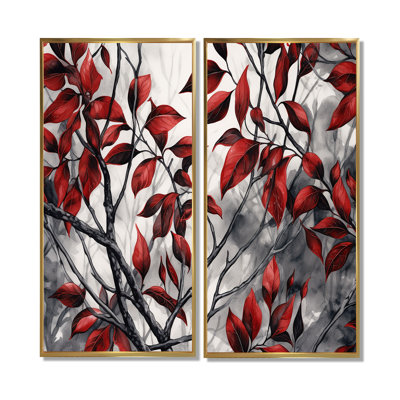 Red Grey Leaves On Tree VI - Red Wall Decor