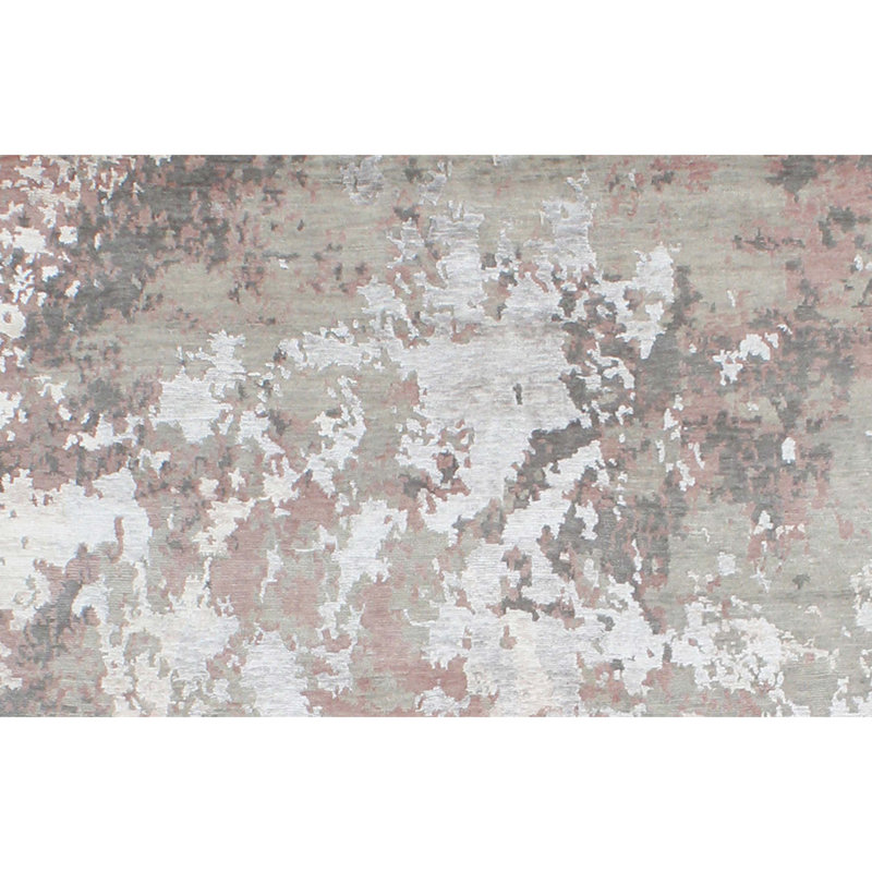 Tapis rectangulaire en laine / viscose noué à la main ivoire / rose / gris clair, Rectangle 9 pi x 12 pi