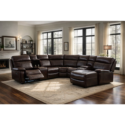 Canapé modulaire en cuir avec fauteuil inclinable, canapé modulaire d'angle manuel à 5 places avec console, boîte de rangement, 2 porte-gobelets