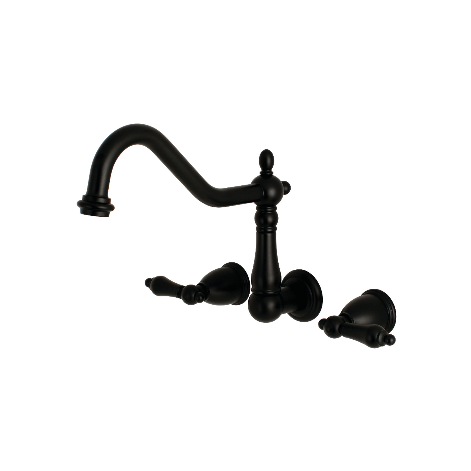 Kingston Brass Heritage Two-Handle 3-Hole Wall Mount Roman Tub Faucet, Matte Black
