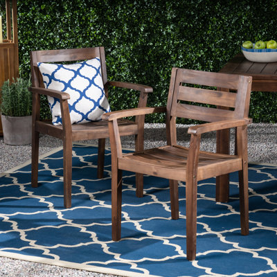 2 chaises de salle à manger, brun foncé, fabriquées en bois pour la cour, le bord de la piscine, le jardin brun 2, le bord de la piscine