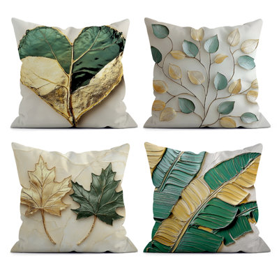 4 Pcs Golden Leaves Pattern Decorative Pillow Covers