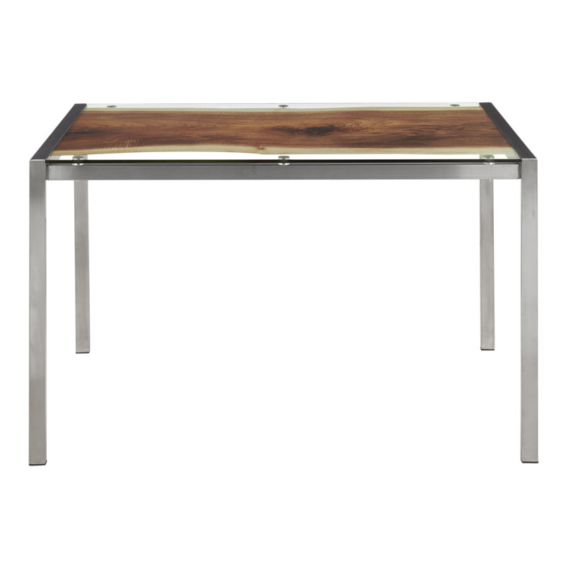 Alieza Glass Top Metal Base Dining Table, Stainless Steel