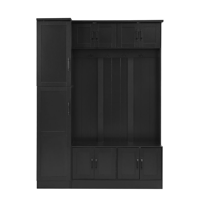 VIBE HAUS 79'' Tall Modern Hall Tree With Shoe Storage, 4-In-1 Entryway Bench With 6 Cabinets, 4 Coat Hooks & Adjustable Shelf