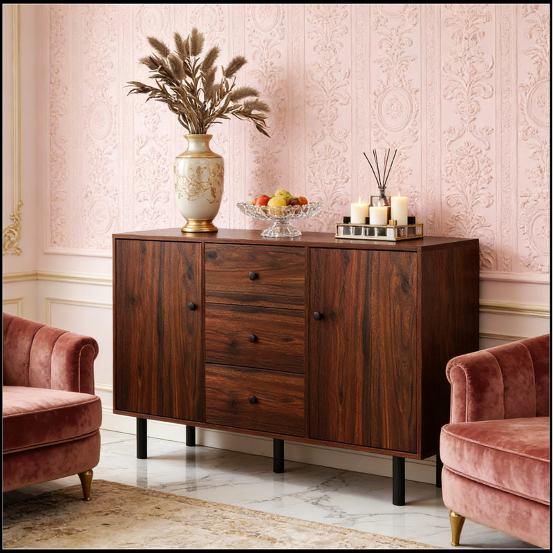 Magnifique armoire décorative avec grand rangement, tablettes réglables et pieds en acier robustes pour les maisons modernes