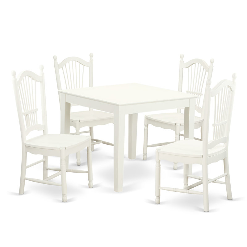 5 Piece Dining Room Table Set Includes a Square Kitchen Table and 4 Dining Chairs, Linen White, 5 Pieces: 1 Table, 4 Chairs