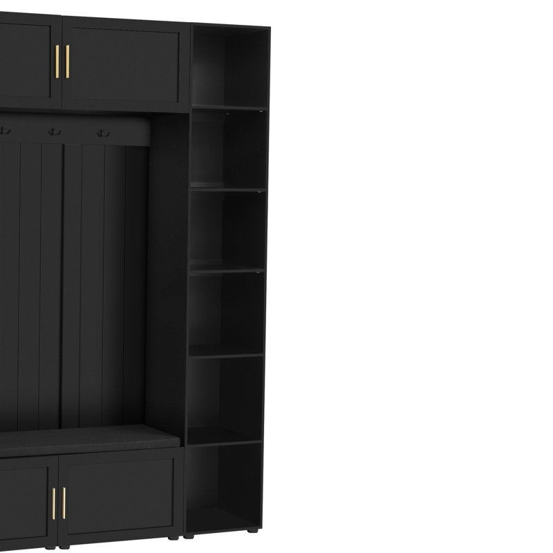 4-In-1 Hall Tree With Bench And Shoe Storage, Black