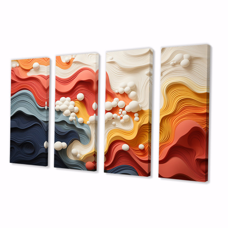 «Colorful Ripple Harmony Elegance I», ensemble de 4 décorations murales abstraites, H 32 po x l 64 po