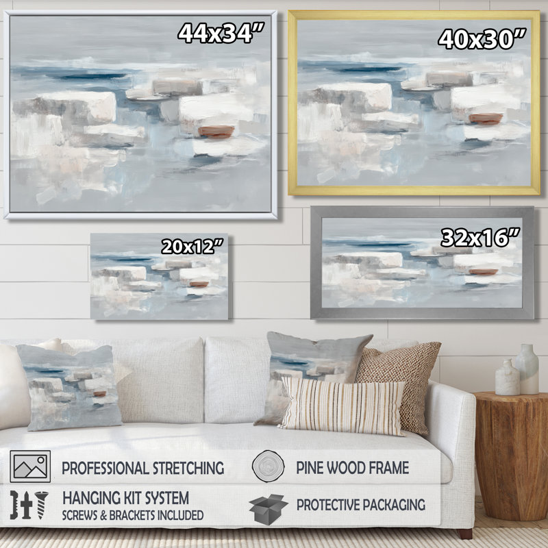"Gray Minimalisme Simple Shapes", reproduction d'art sur toile encadrée, "Abstract Shapes", H 12 po x l 20 po, Argent argent