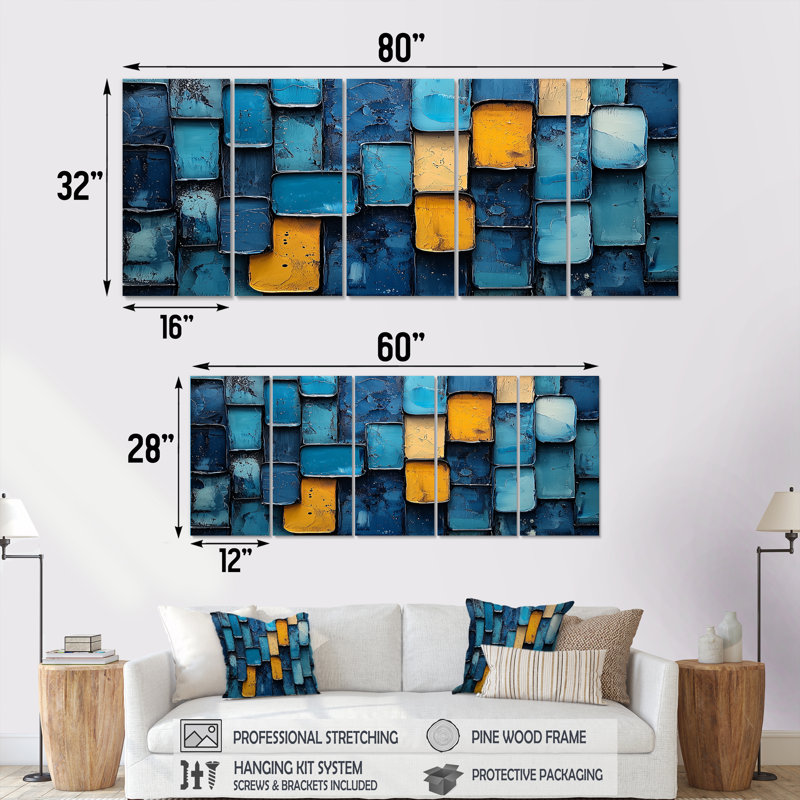 Art géométrique impulsion géométrique II - Op Art mural - décoration murale moderne, H 32 po x l 80 po, 5