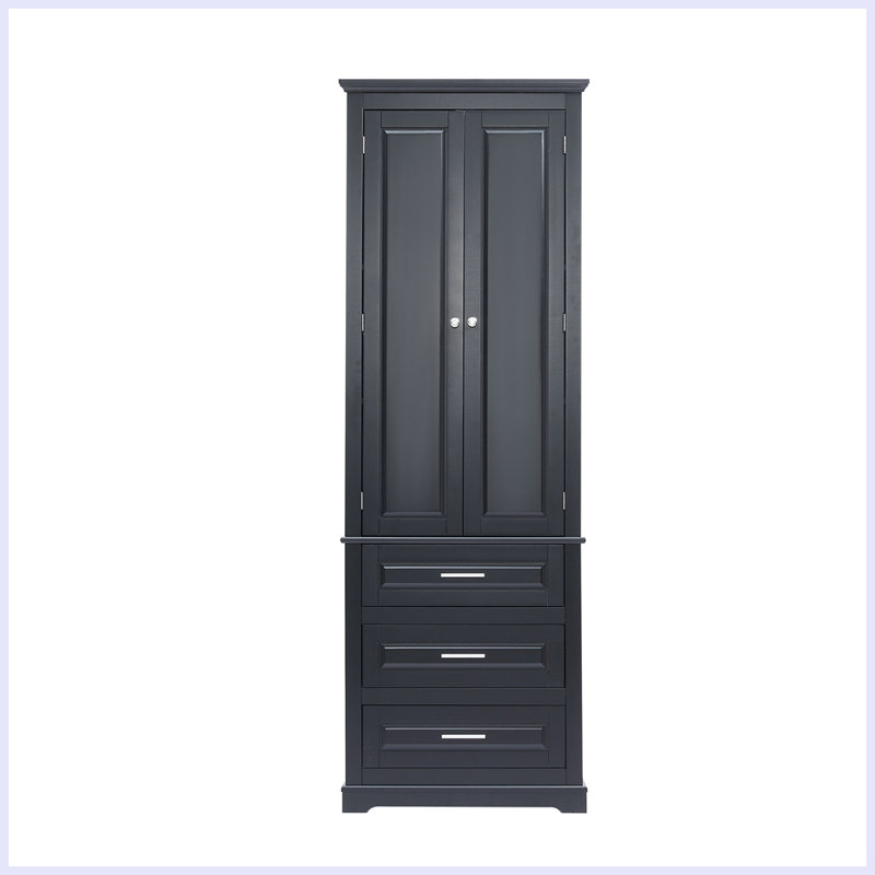 Grande armoire de rangement moderne avec trois tiroirs pour la salle de bain, Noir