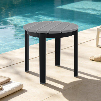 Aluminum Patio Side Table,  Aluminum Frame HDPS Faux Wood, All Weather Side Table for Backyard, Garden, Poolside