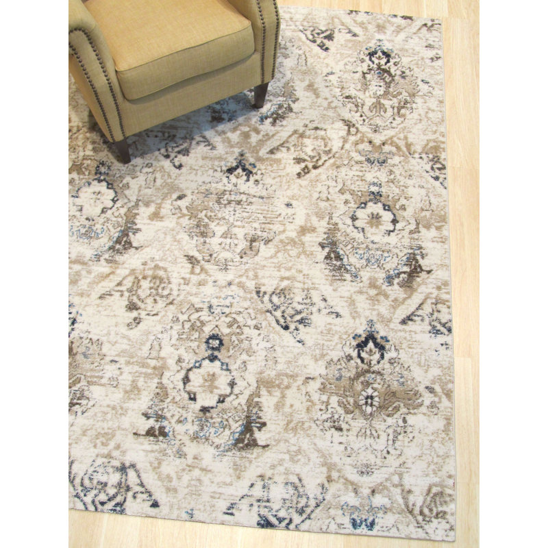Lecuyer Ivory Machine Made Transitional Floral Polypropylene Area Rug, Rectangle 5'3" x 7'3"