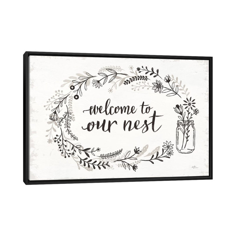 «Our Nest I», art textuel sur toile, H 18 po x l 26 po x P 1,5 po, Toile avec cadre noir, Pas de tapis