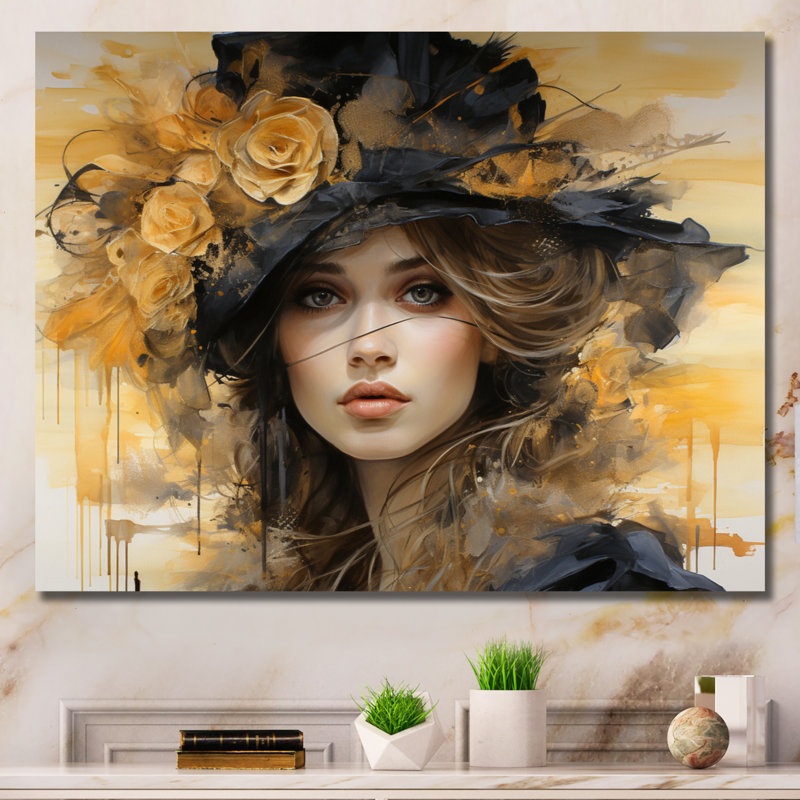 Glam Gilded Elegance Woman Portrait II - Fashion Wall Decor, Toile tendue, H 12 po x l 20 po x P 1 po