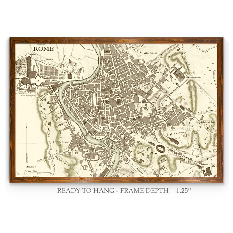 « custom sépia map of rome » par paul cezanne-cadre photo, impression sur toile, H 22 po x l 16 po x P 1 po, Toile avec cadre
