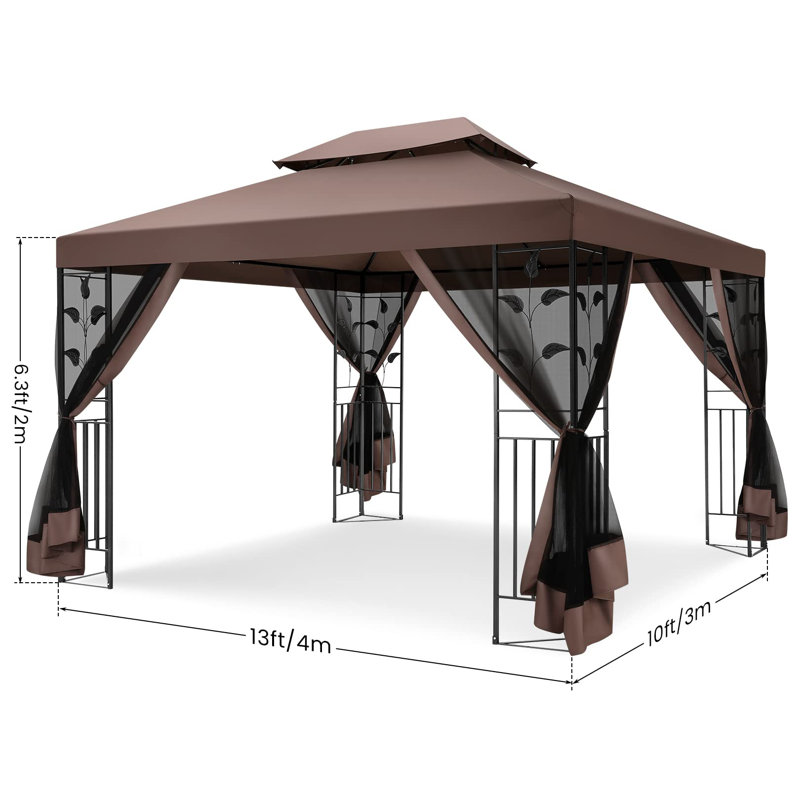 Pavillon de jardin extérieur 10 x 10 pi avec moustiquaires, Brun