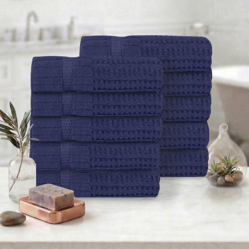 Willow 10 Pieces Towel Set – 100% Combed Cotton, Premium Quality 630 GSM, Navy, Ultra-Soft & Highly Absorbent (10 Piece Bath Towels Set)