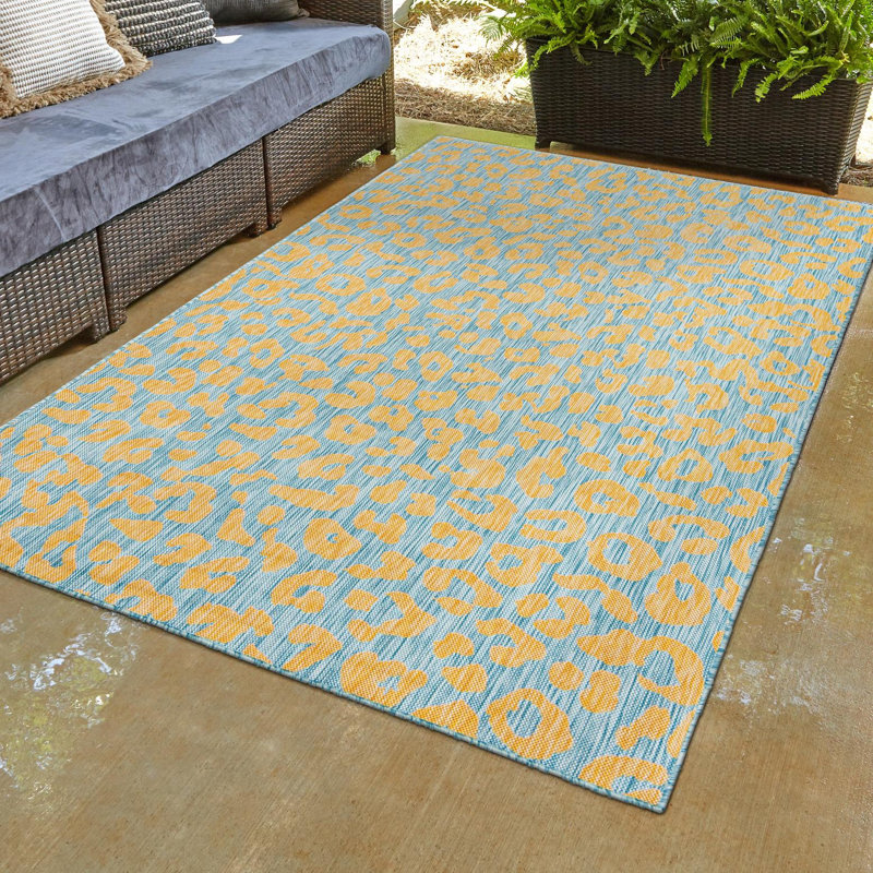 Tapis intérieur / extérieur en polypropylène tissé à la machine imprimé animal intérieur / extérieur jaune / bleu sarcelle