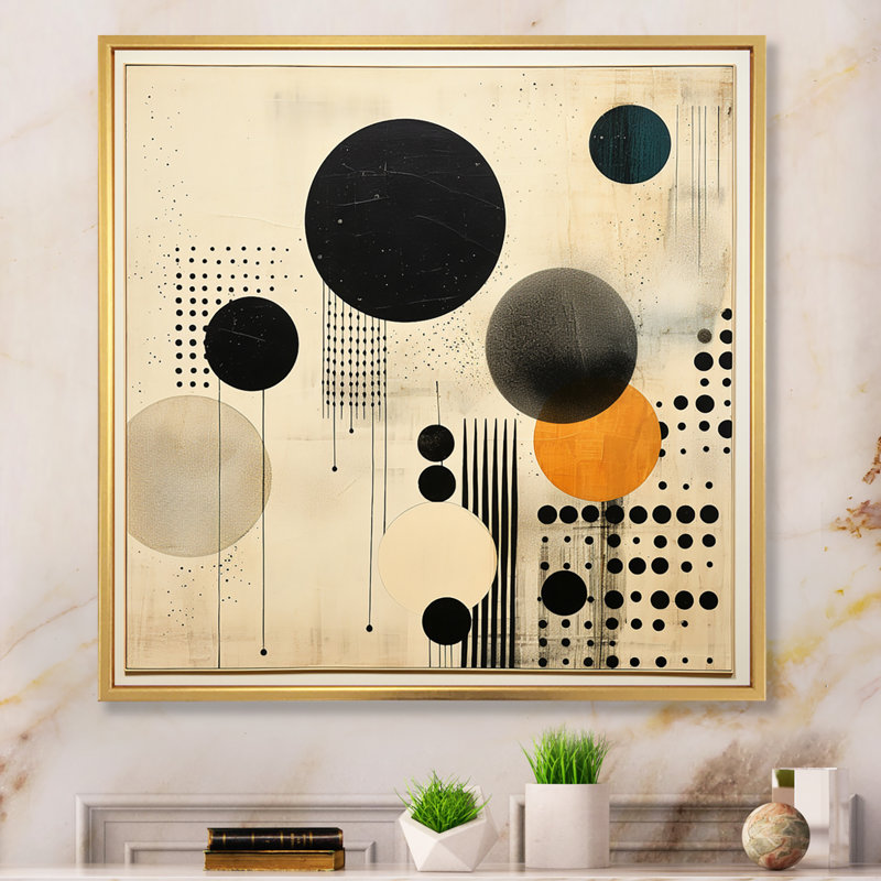 Impression sur toile grise et jaune Mid Century Minimalist Oasis - Collages abstraits, H 24 po x l 24 po