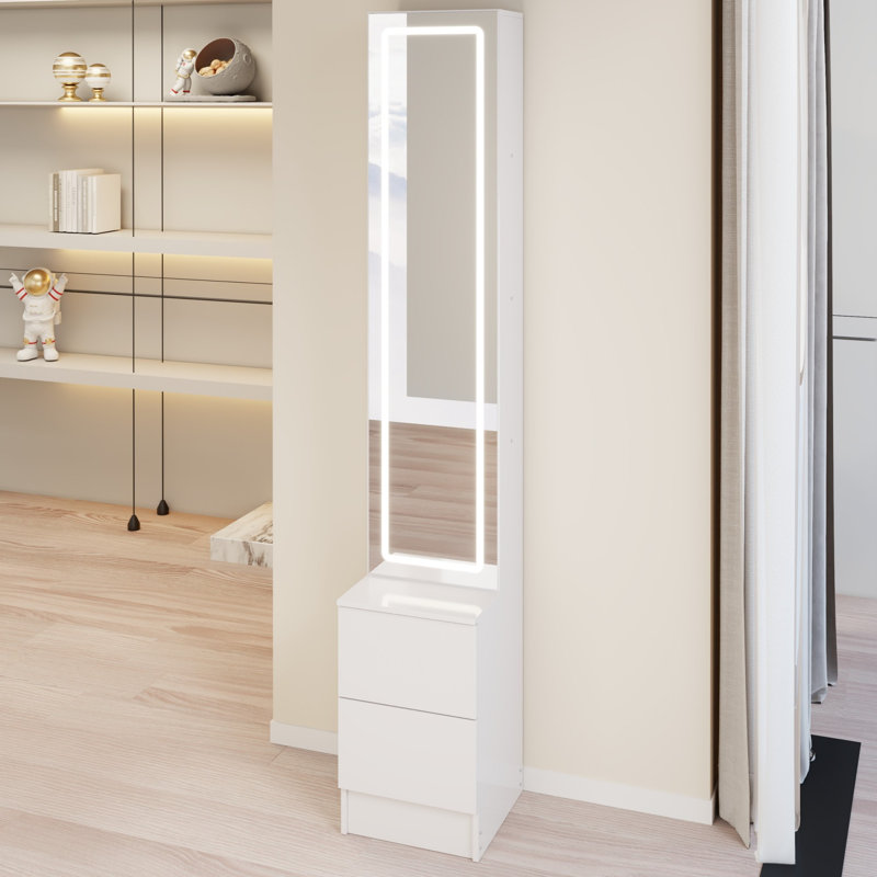 LED Dressing Mirror Cabinet,Cosmetic Organizer Cabinet, Extra Large Mirror, Multi Layer High Capacity Storage, White