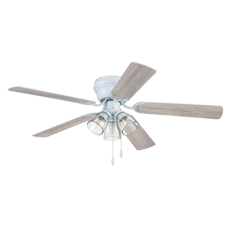 Renton 52'' Ceiling Fan with Light Kit, White with White/Gray Oak Blades