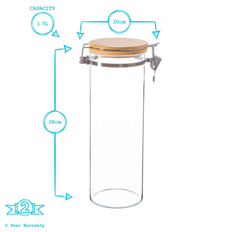 Glass Canister - Set of 6, 28cm H x 10cm W x 10cm D
