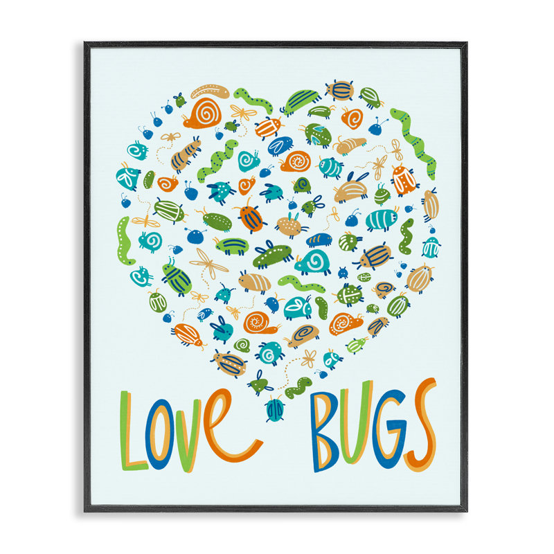 Giclée encadrée en forme de cœur Love Bugs, conception par Connie Summers, H 14 po x l 11 po, Giclée encadrée noir minuit