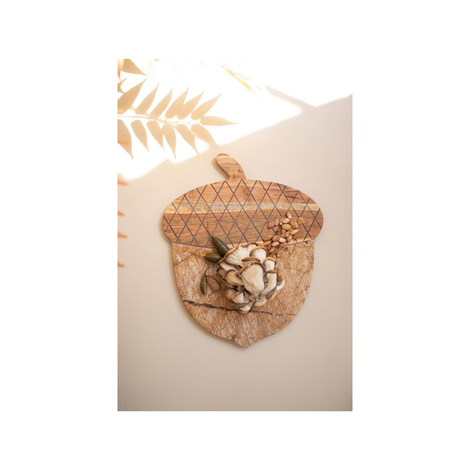 ACACIA WOOD AND MARBLE ACORN SERVING BOARD