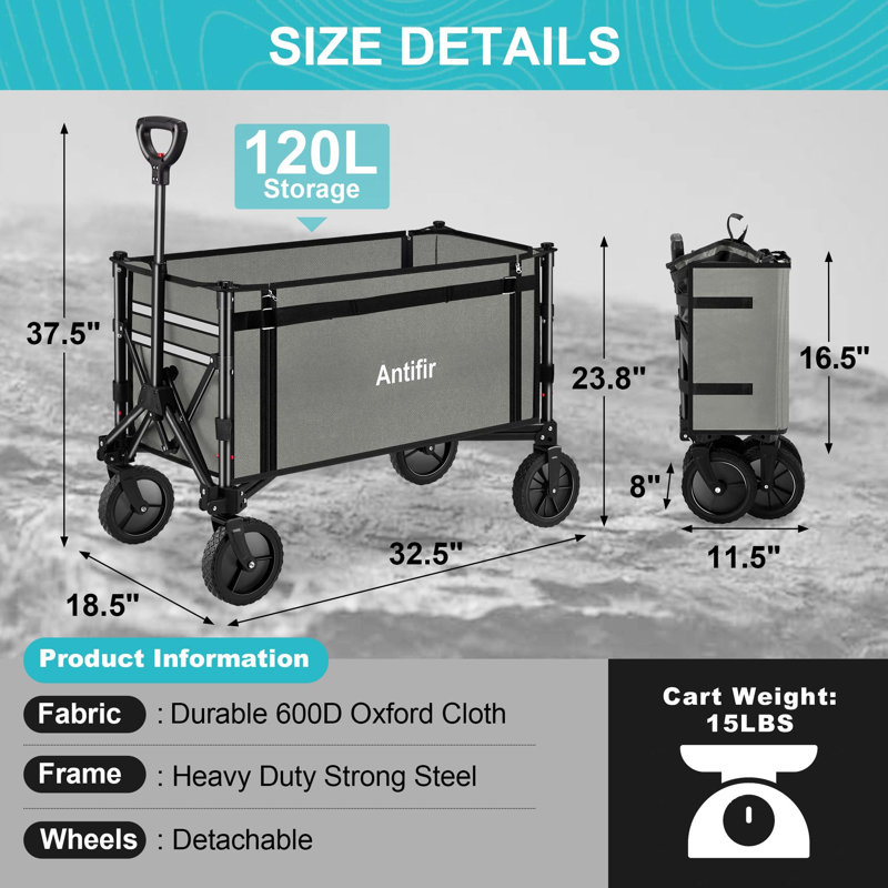 Chariot de chariot pliable avec roues tout-terrain, Gris