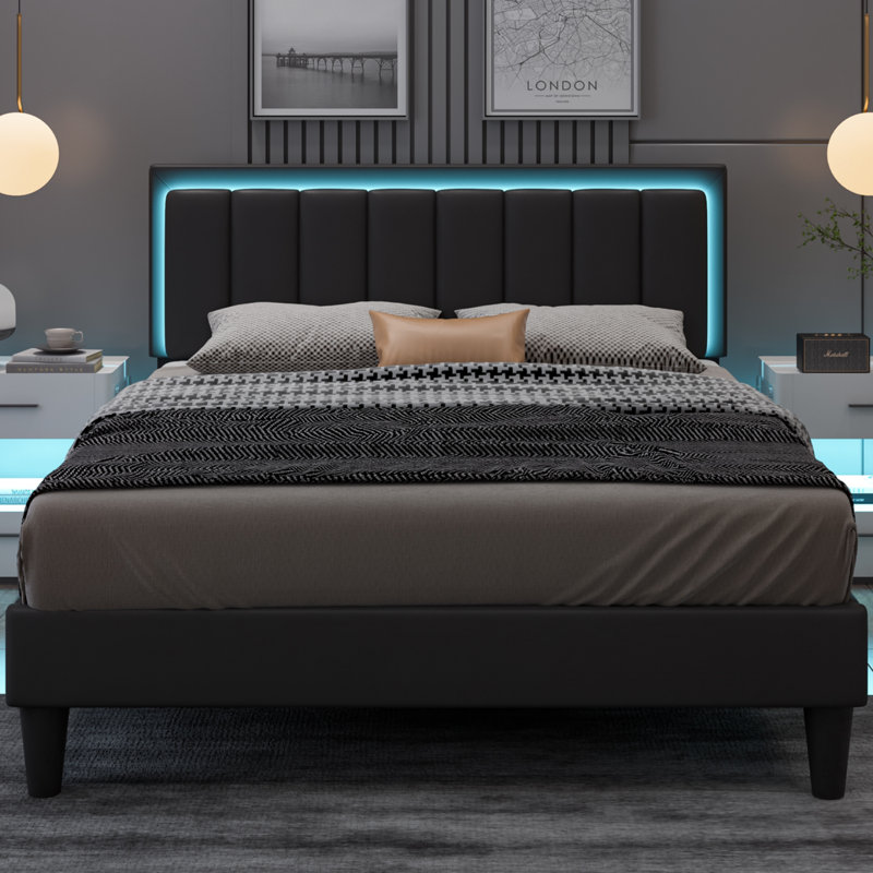 Breella Vegan Leather Platform Bed, Queen, Black